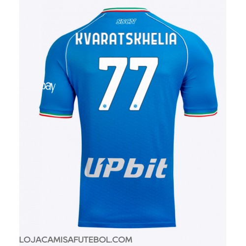 Camisa de Futebol SSC Napoli Khvicha Kvaratskhelia #77 Equipamento Principal 2023-24 Manga Curta